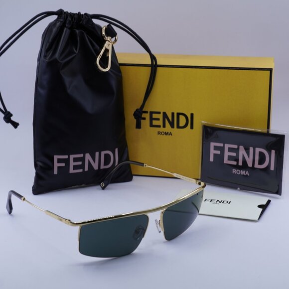 Fendi FE40141U 30N Sunglasses Shiny Gold Rectangle Frame, Green Lenses - Picture 10 of 10